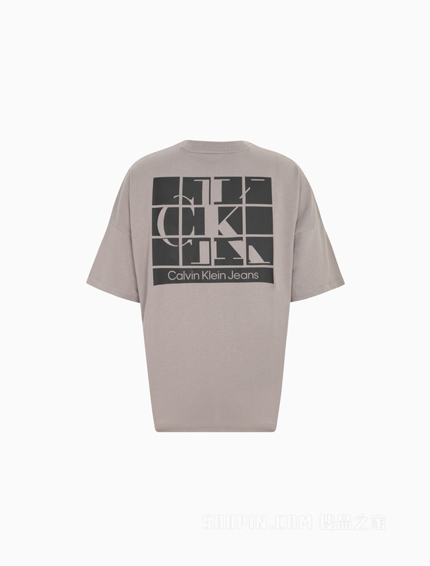Calvin Klein 22春夏男女同款切割图案印花短袖T恤J400212