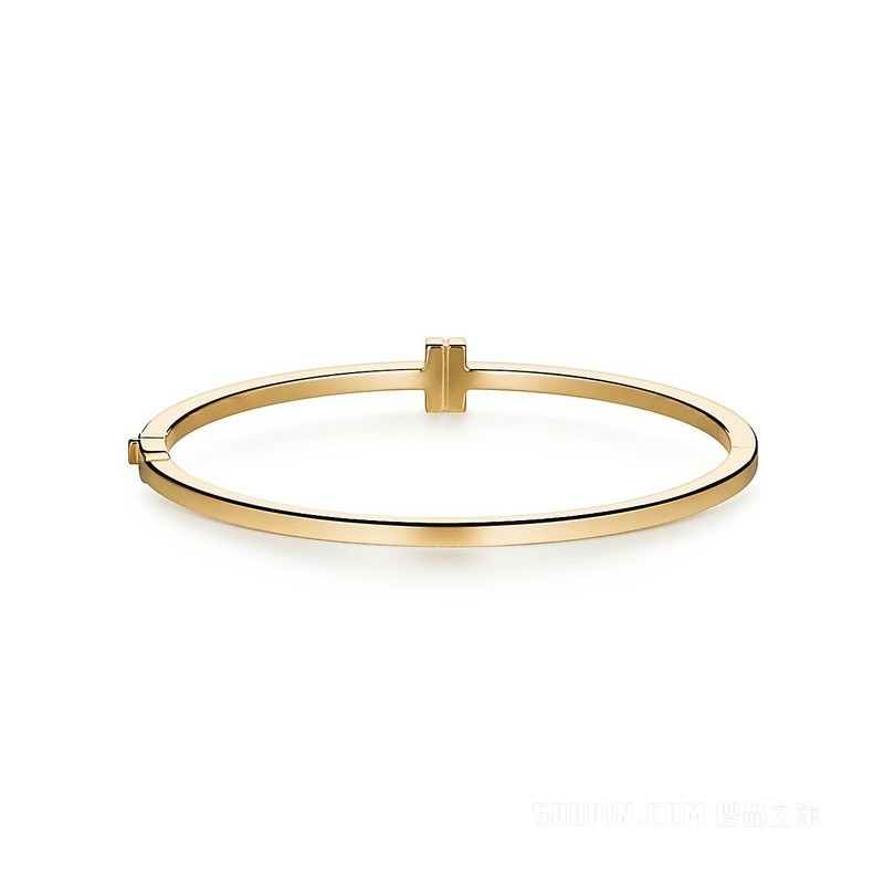 Tiffany T 系列 18K 黄金镶钻铰链线圈手镯，大号。