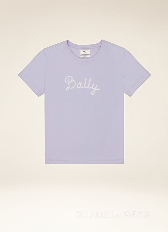 品牌标志 T 恤 淡紫色棉 T 恤