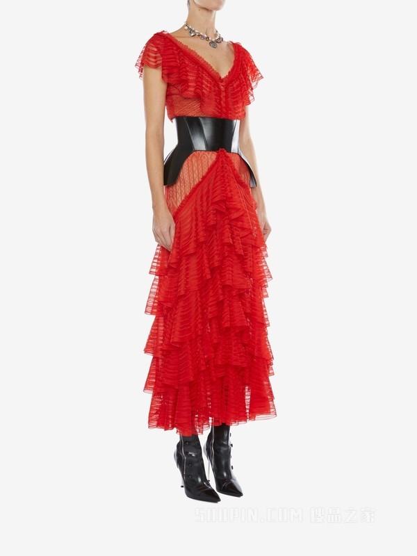 Ruffled volant long dress