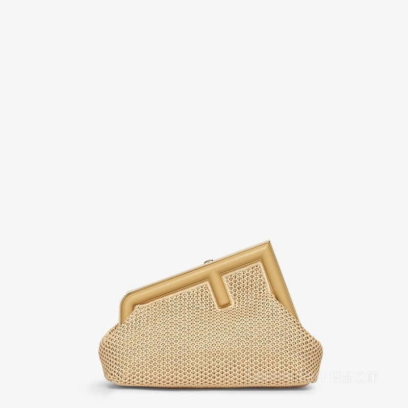 Fendi First小号手袋 米色拉菲草编织手袋