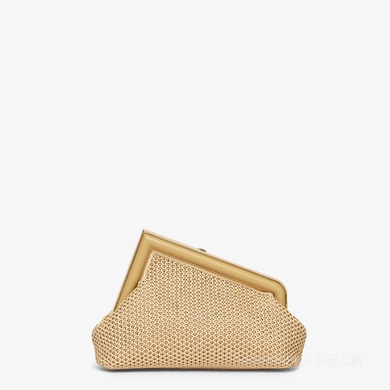 Fendi First小号手袋 米色拉菲草编织手袋