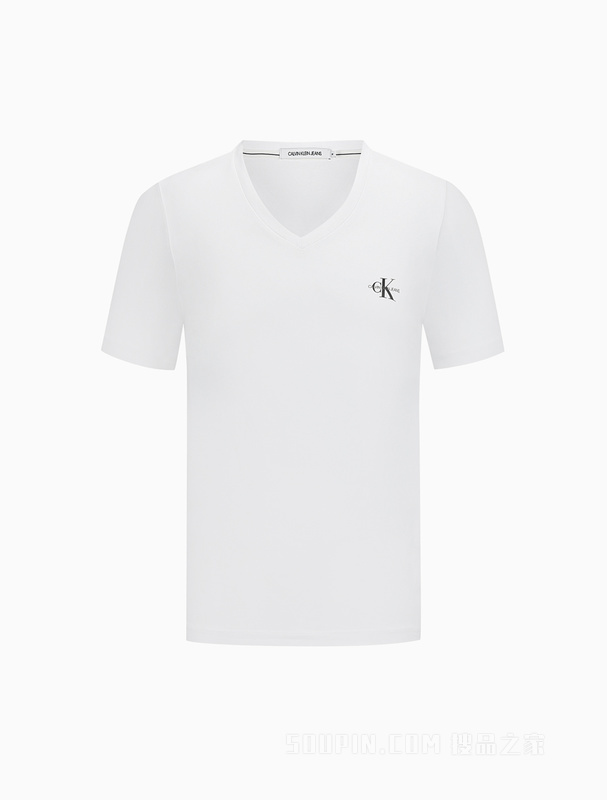 Calvin Klein 22春季新款男士简约休闲V领透气层叠LOGO短袖T恤ZM01866