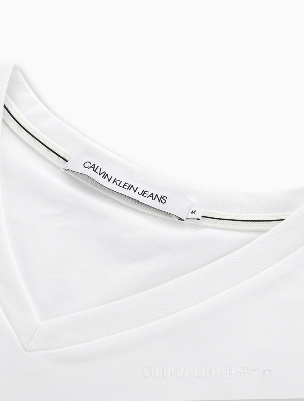 Calvin Klein 22春季新款男士简约休闲V领透气层叠LOGO短袖T恤ZM01866