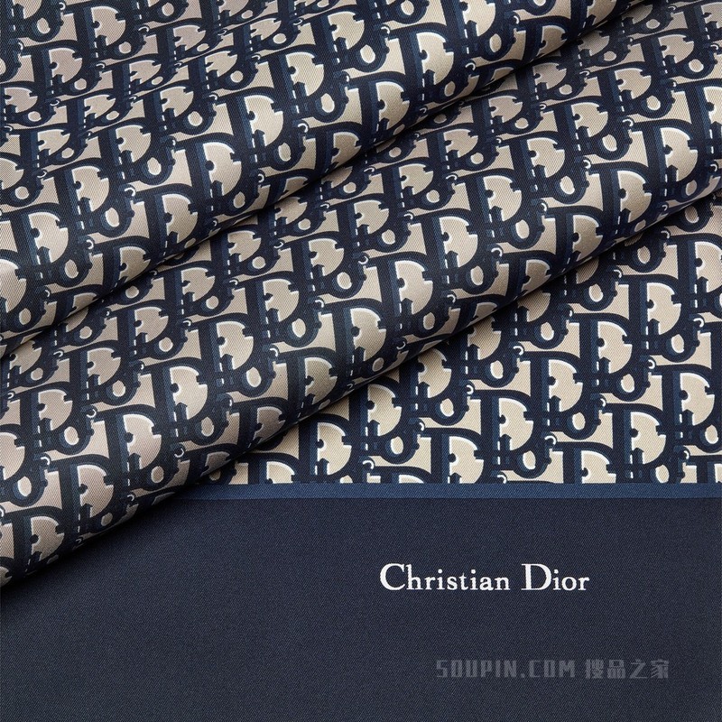 Dior 经典披肩 海军蓝色桑蚕丝斜纹面料 Oblique 印花