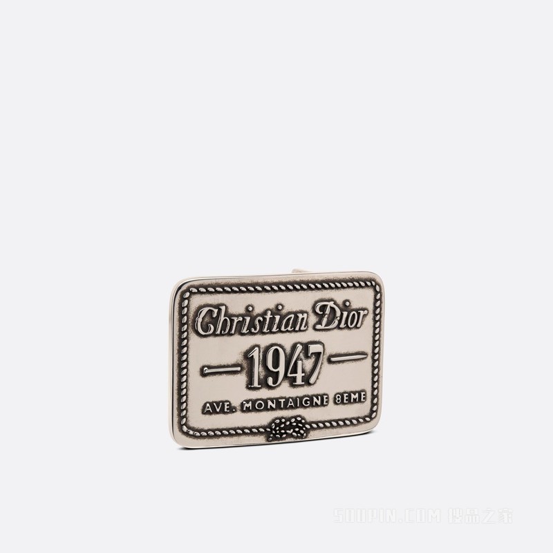 腰带扣 40 毫米复古银色饰面黄铜“Christian Dior 1947”标志