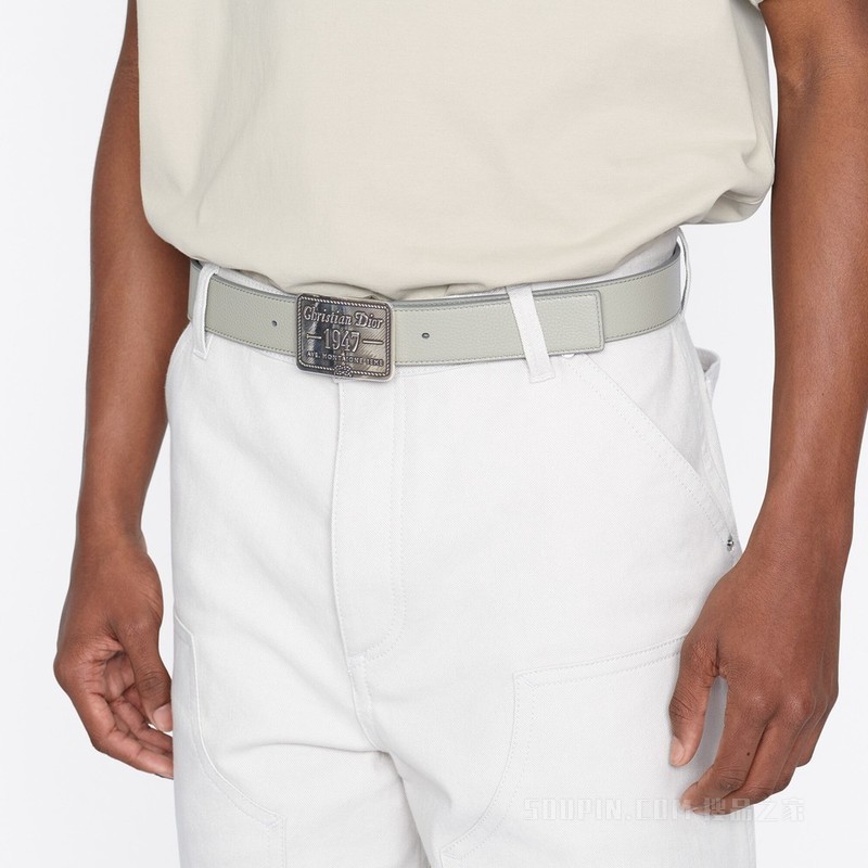 腰带扣 40 毫米复古银色饰面黄铜“Christian Dior 1947”标志