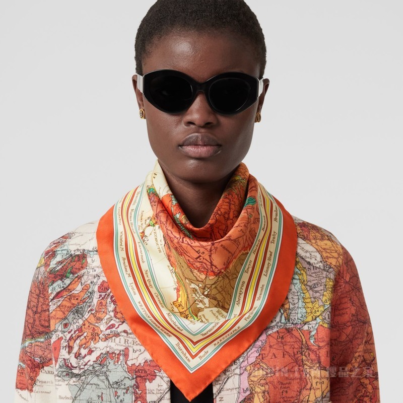 地图印花丝质方巾 (多色)