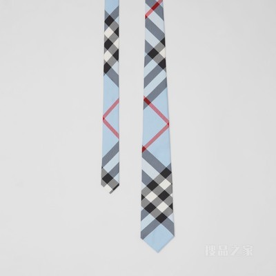 经典剪裁格纹丝质领带 (浅蓝色) - 男士