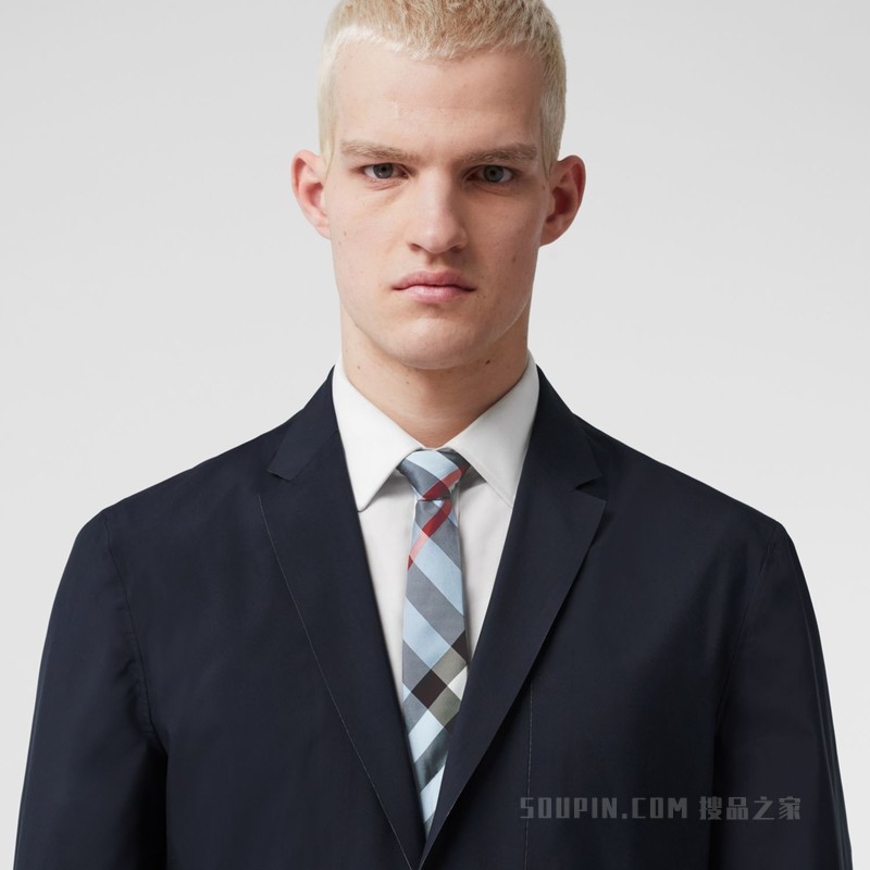 经典剪裁格纹丝质领带 (浅蓝色) - 男士