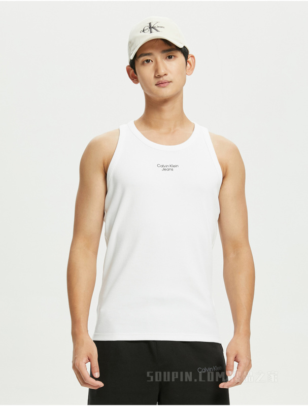 Calvin Klein 22春夏新款男士休闲简约印花螺纹修身舒适背心T恤J320217