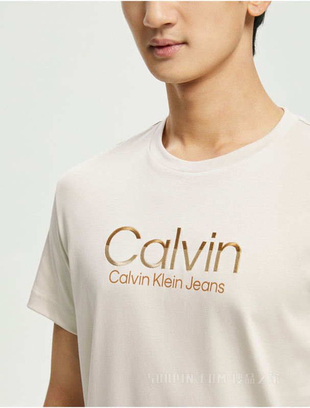 Calvin Klein 22春夏新款男士时尚纯棉透气拼色LOGO绣印短袖T恤J320569