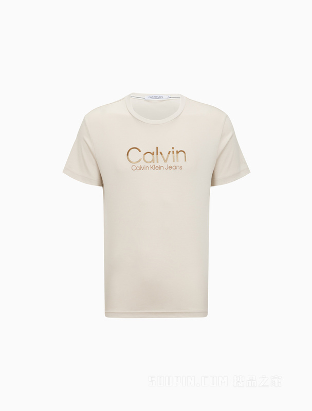 Calvin Klein 22春夏新款男士时尚纯棉透气拼色LOGO绣印短袖T恤J320569