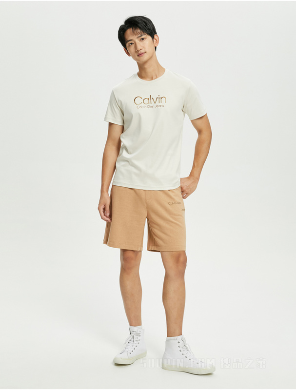 Calvin Klein 22春夏男女同款时尚抽绳腰简约LOGO休闲直筒短裤J400147