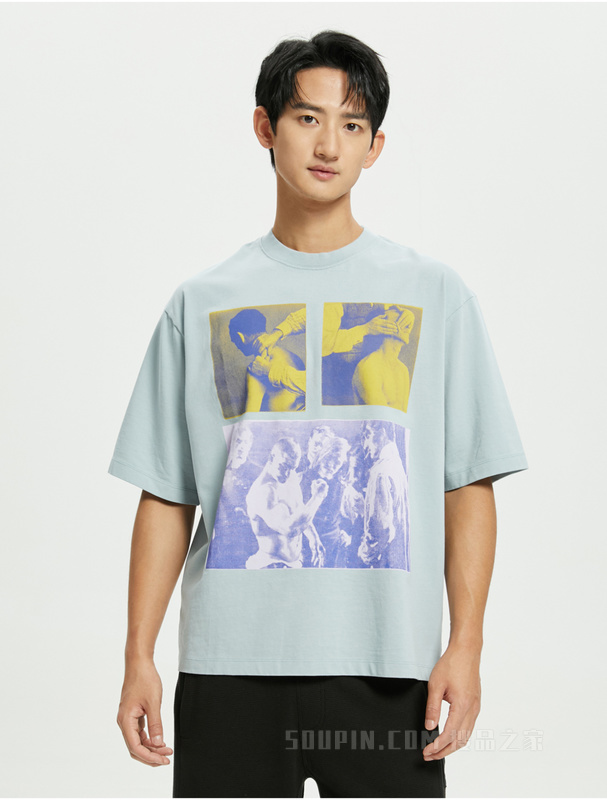 【简约系列】Calvin Klein 22春夏男女同款纯棉宽松印花短袖T恤40643ST