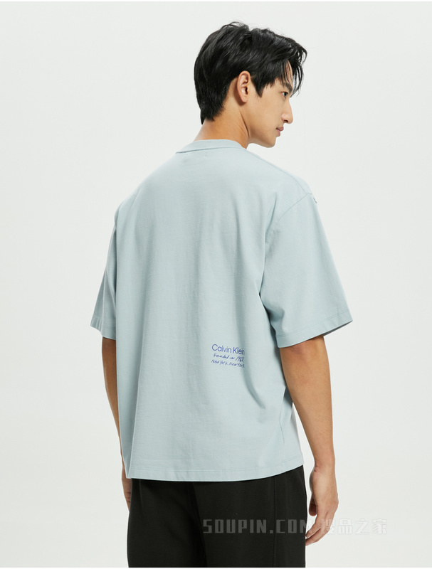 【简约系列】Calvin Klein 22春夏男女同款纯棉宽松印花短袖T恤40643ST