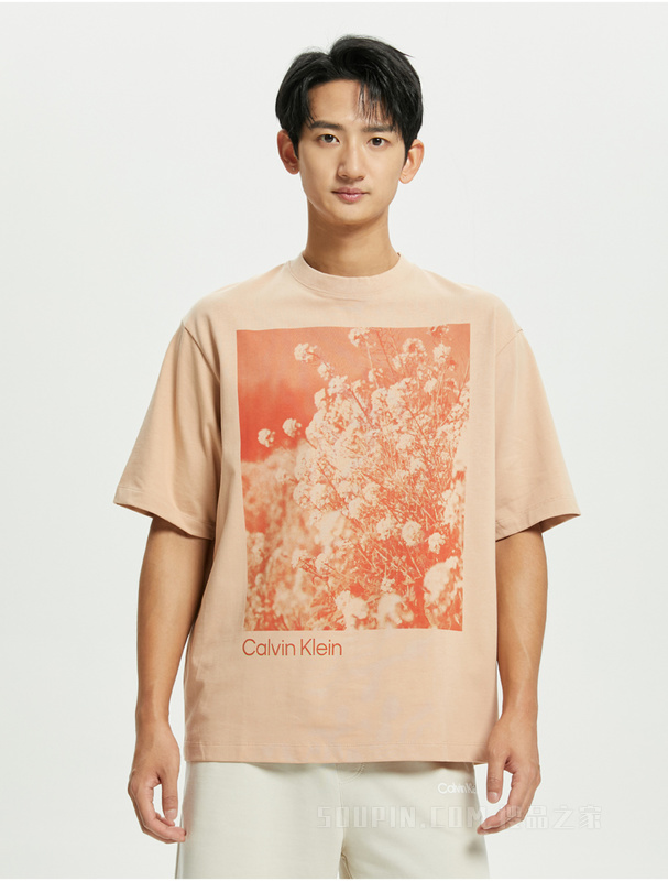 【简约系列】Calvin Klein 22春夏男女同款纯棉花田印花短袖T恤40644ST