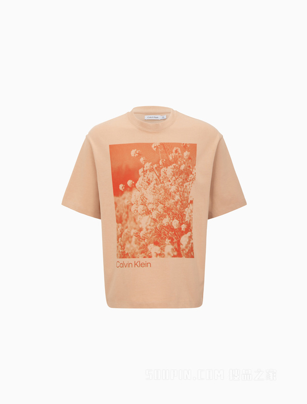 【简约系列】Calvin Klein 22春夏男女同款纯棉花田印花短袖T恤40644ST