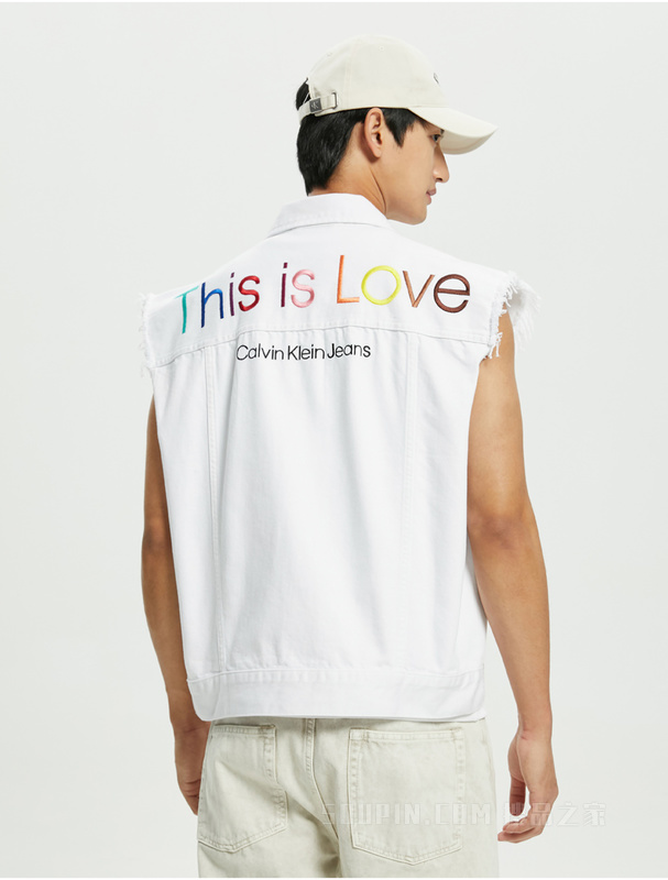 【彩虹系列】Calvin Klein 22春夏男翻领棉质刺绣无袖牛仔外套J321576
