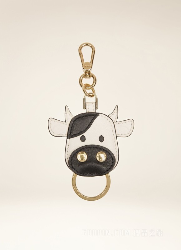 Cowye 黑色拼骨白色皮革钥匙包