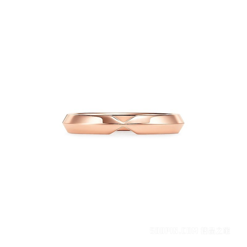 The Tiffany® Setting 系列 18K 玫瑰金嵌套窄式戒指，宽 3 毫米。