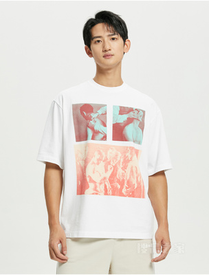 【简约系列】Calvin Klein 22春夏男女同款纯棉宽松印花短袖T恤40643ST