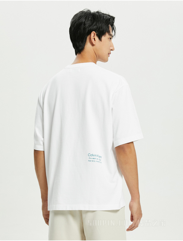 【简约系列】Calvin Klein 22春夏男女同款纯棉宽松印花短袖T恤40643ST