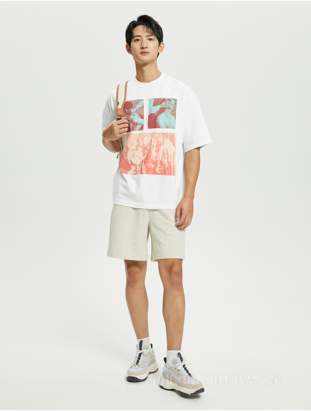 【简约系列】Calvin Klein 22春夏男女同款纯棉宽松印花短袖T恤40643ST