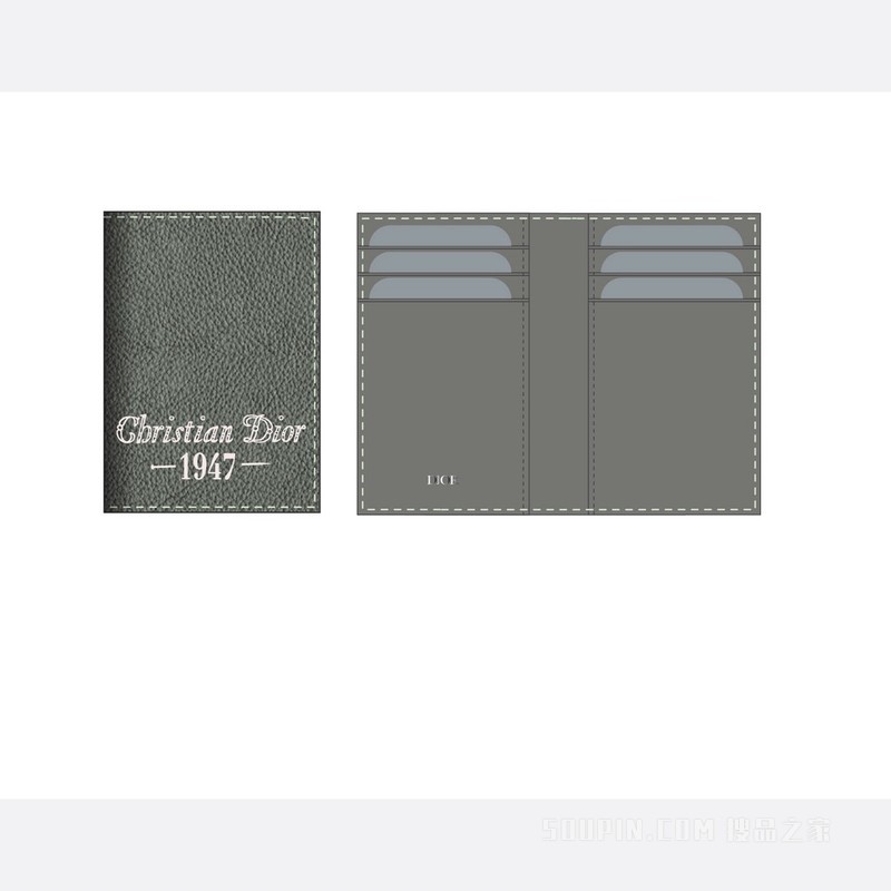 双折卡夹 迪奥灰粒面牛皮革“Christian Dior 1947”标志