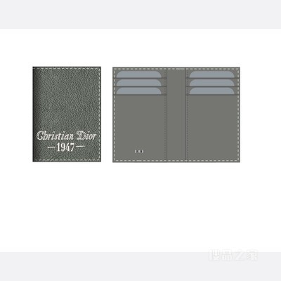 双折卡夹 迪奥灰粒面牛皮革“Christian Dior 1947”标志