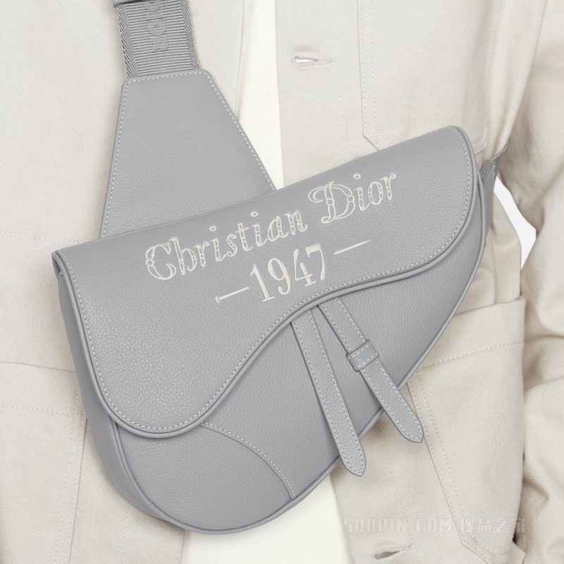 马鞍包 迪奥灰粒面牛皮革“Christian Dior 1947”标志
