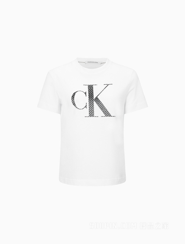Calvin Klein 22春夏新款女士时尚纯棉字母填充印花LOGO短袖T恤ZW01732