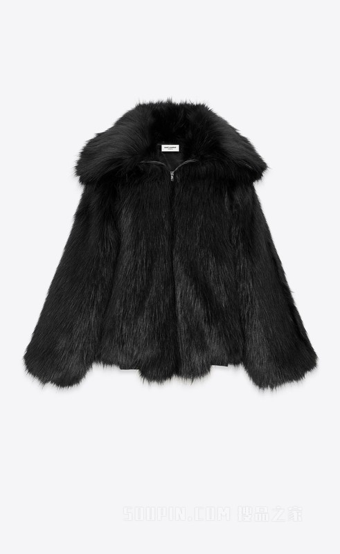 非动物毛皮超大领口夹克