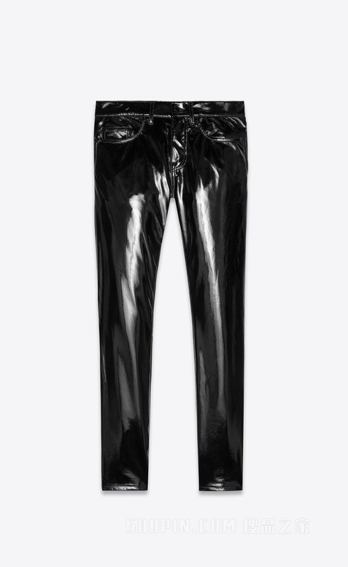 漆面黑色紧身牛仔裤