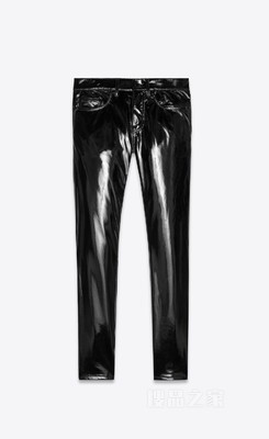漆面黑色紧身牛仔裤