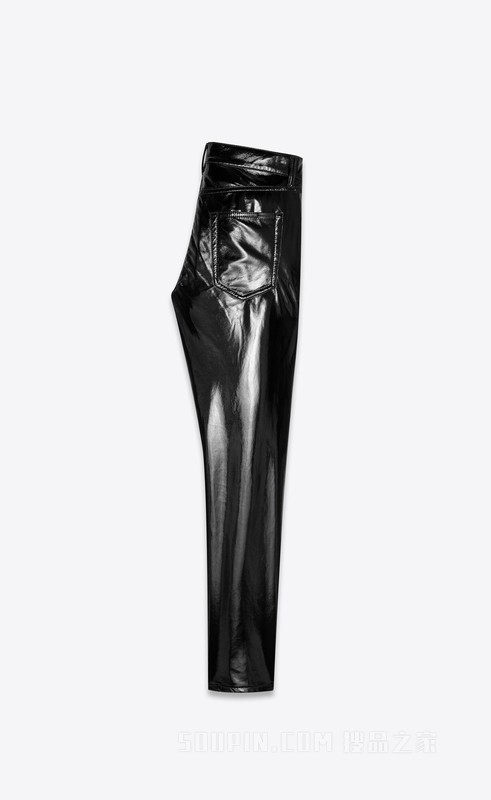 漆面黑色紧身牛仔裤