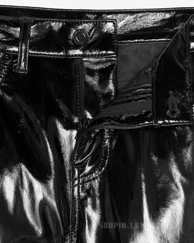 漆面黑色紧身牛仔裤