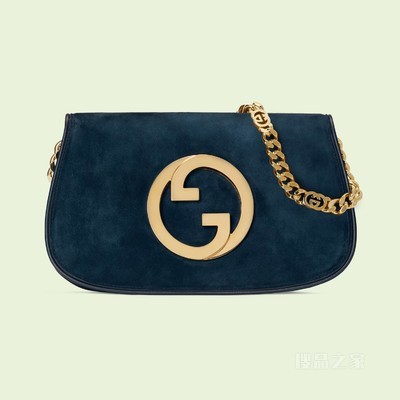 Gucci Blondie系列肩背包 深蓝色绒面材质