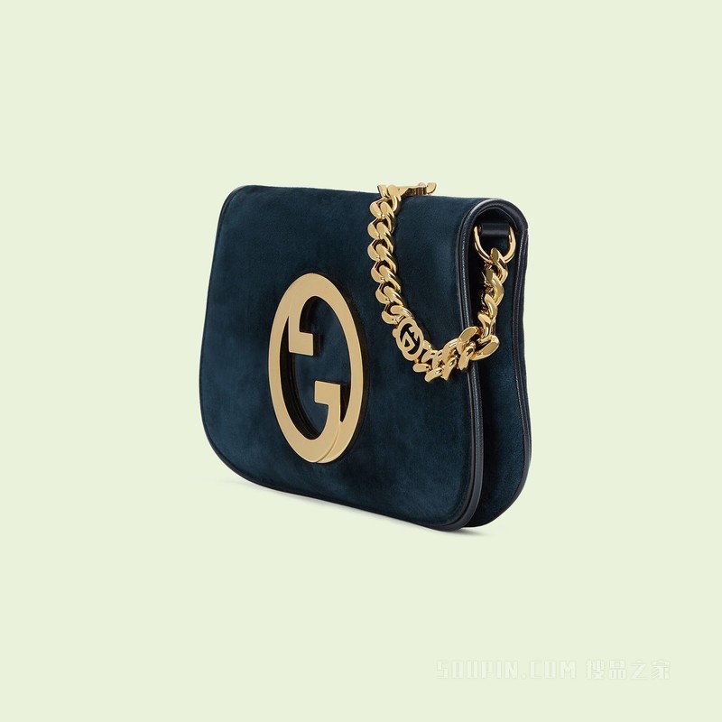 Gucci Blondie系列肩背包 深蓝色绒面材质