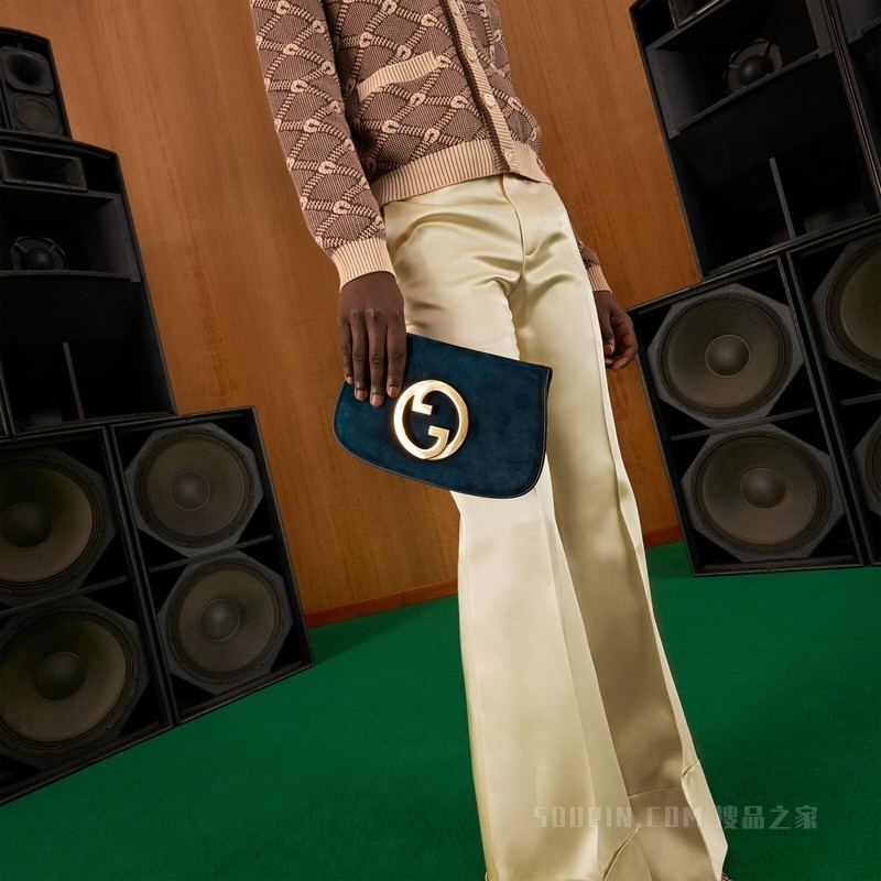 Gucci Blondie系列肩背包 深蓝色绒面材质