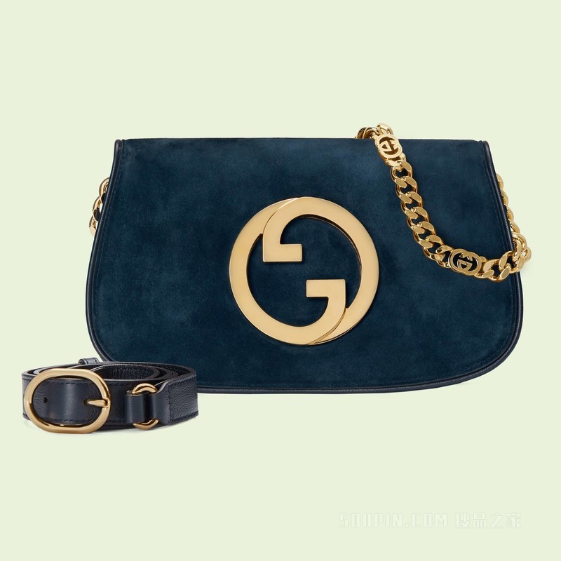 Gucci Blondie系列肩背包 深蓝色绒面材质