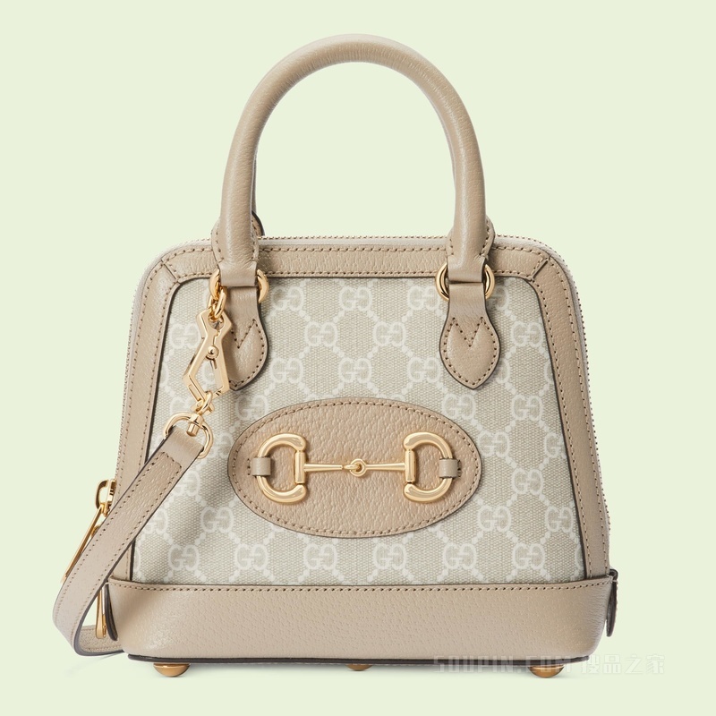 Gucci 马衔扣1955系列GG迷你手袋 米色和白色帆布