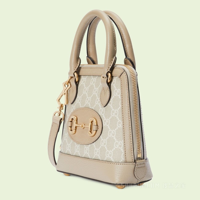 Gucci 马衔扣1955系列GG迷你手袋 米色和白色帆布