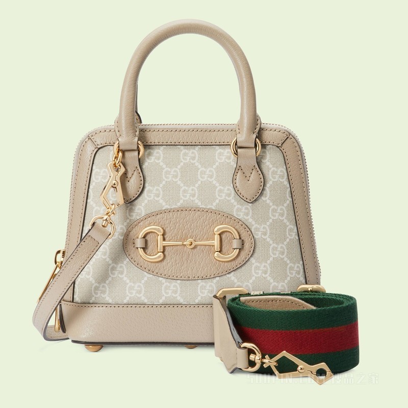 Gucci 马衔扣1955系列GG迷你手袋 米色和白色帆布