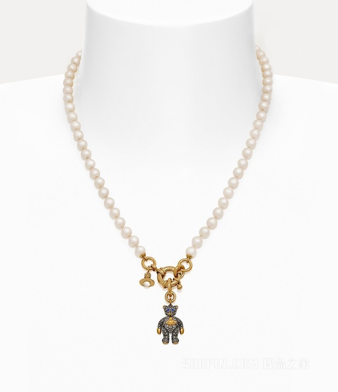 Man. Little Pave Teddy Pearl Necklace