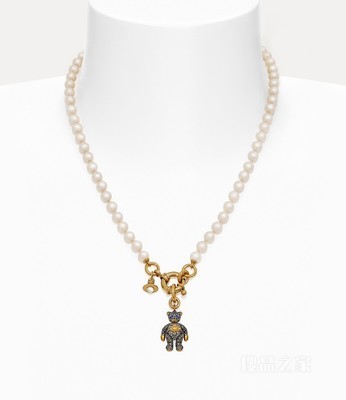 Man. Little Pave Teddy Pearl Necklace