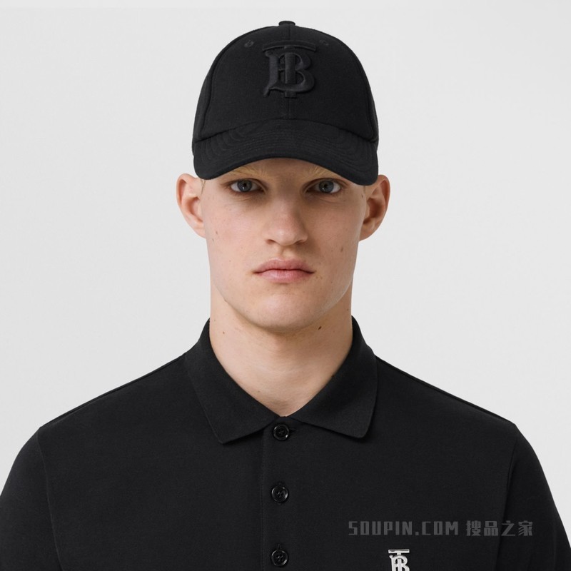 专属标识装饰丝棉混纺 Polo 衫 (黑色) - 男士