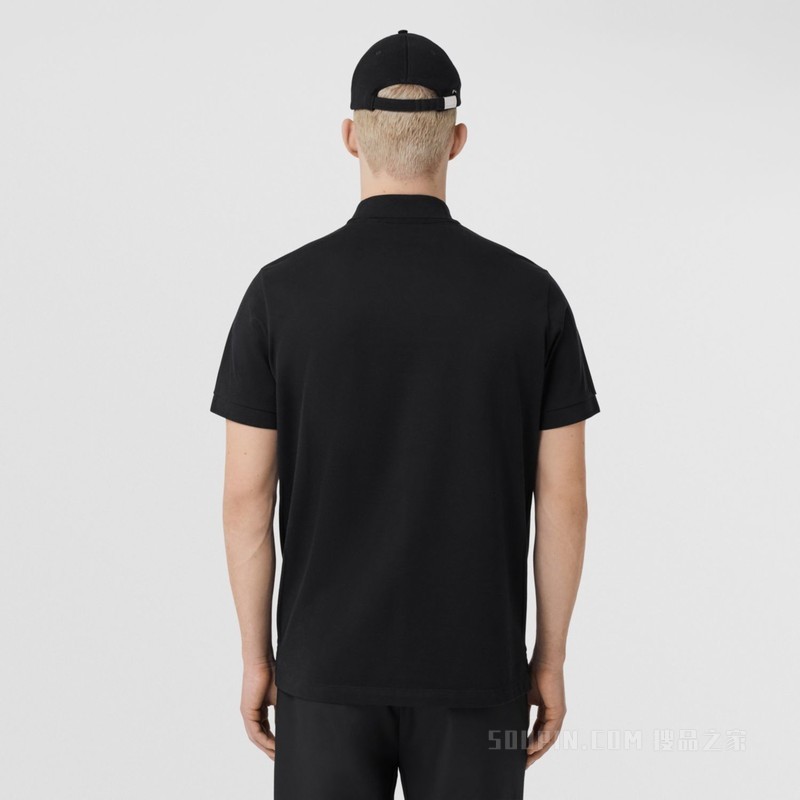 专属标识装饰丝棉混纺 Polo 衫 (黑色) - 男士