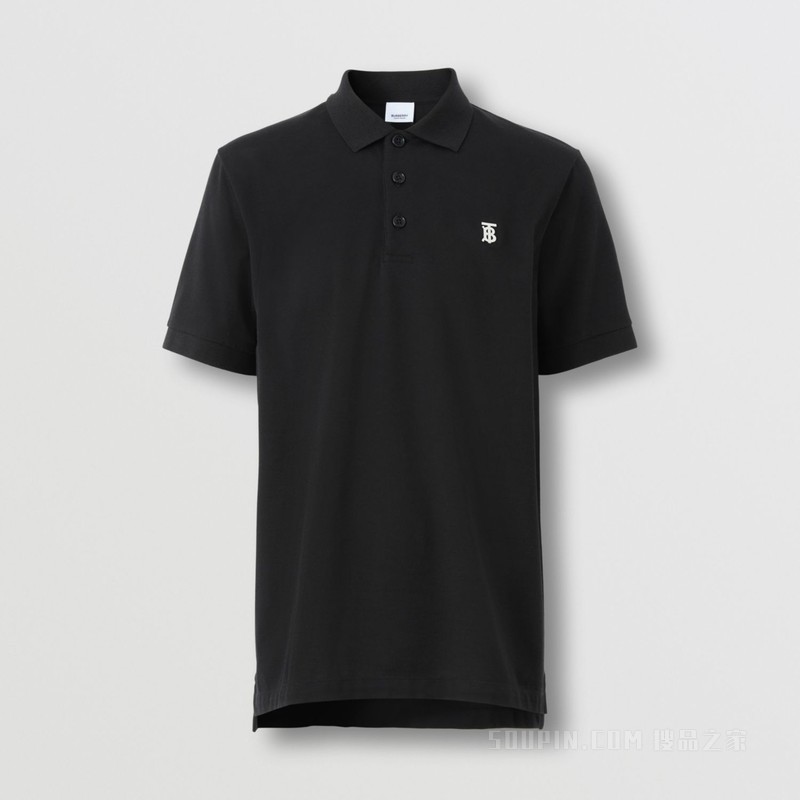 专属标识装饰丝棉混纺 Polo 衫 (黑色) - 男士