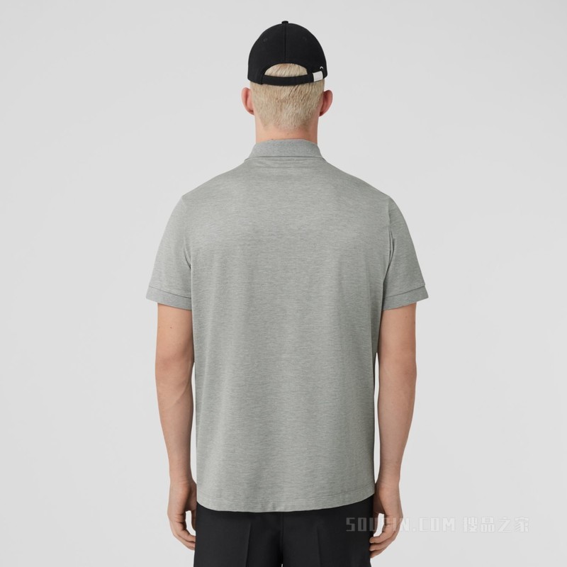 专属标识装饰丝棉混纺 Polo 衫 (浅麻灰色) - 男士